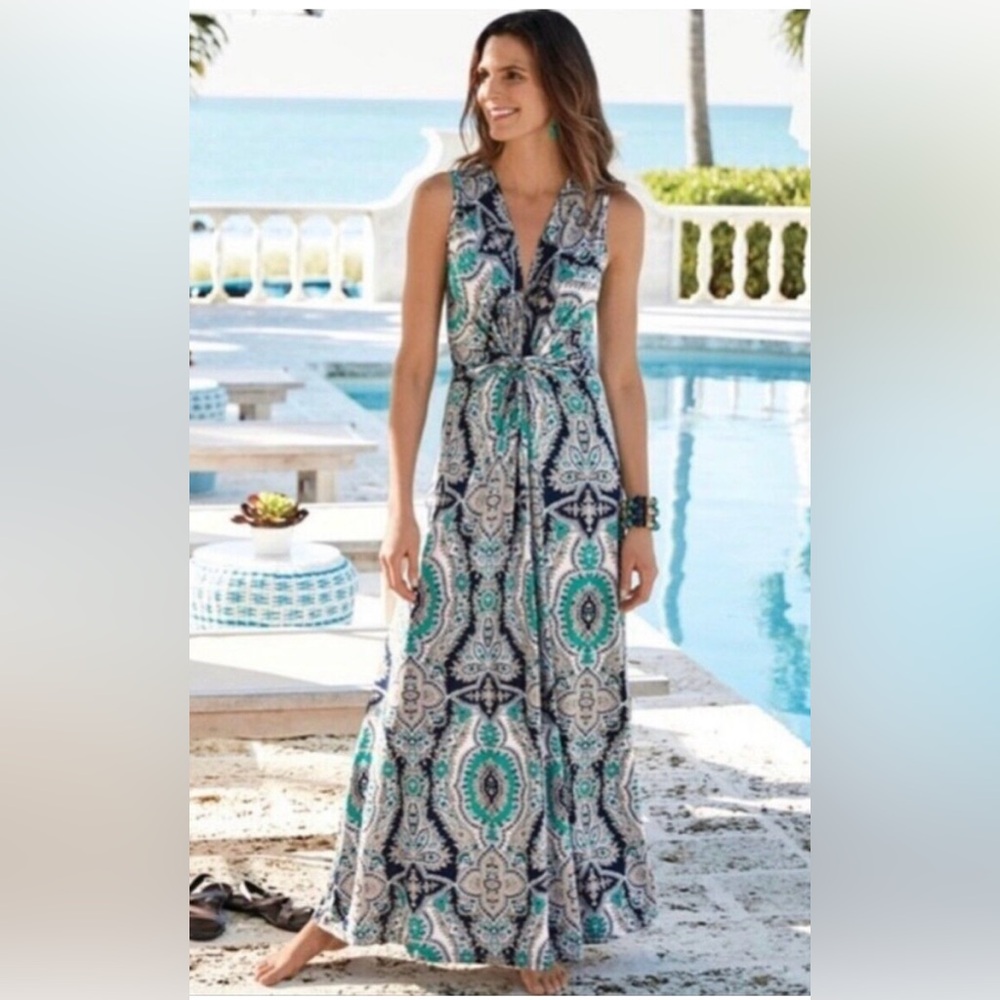 Soft Surroundings Size XL Medici Sleeveless Knot Front Paisley Maxi Dress